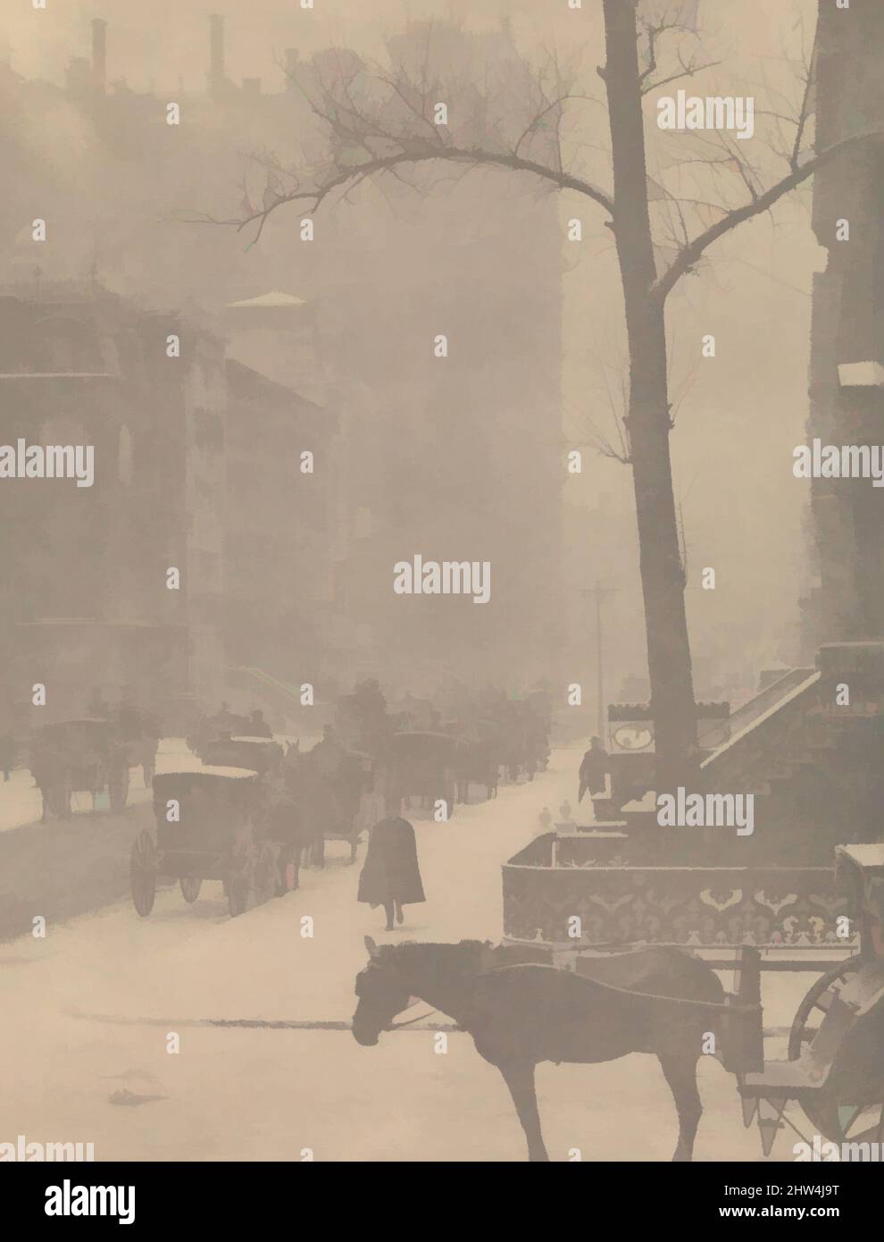 Art inspired by The Street, Fifth Avenue, 1900–1901, printed 1903–4, Photogravure, 30.6 x 23.3 cm. (12 1/16 x 9 3/16 in.), Photographs, Alfred Stieglitz (American, Hoboken, New Jersey 1864–1946 New York), In 1903 Stieglitz reproduced this scene in an early issue of his new magazine, Classic works modernized by Artotop with a splash of modernity. Shapes, color and value, eye-catching visual impact on art. Emotions through freedom of artworks in a contemporary way. A timeless message pursuing a wildly creative new direction. Artists turning to the digital medium and creating the Artotop NFT Stock Photo