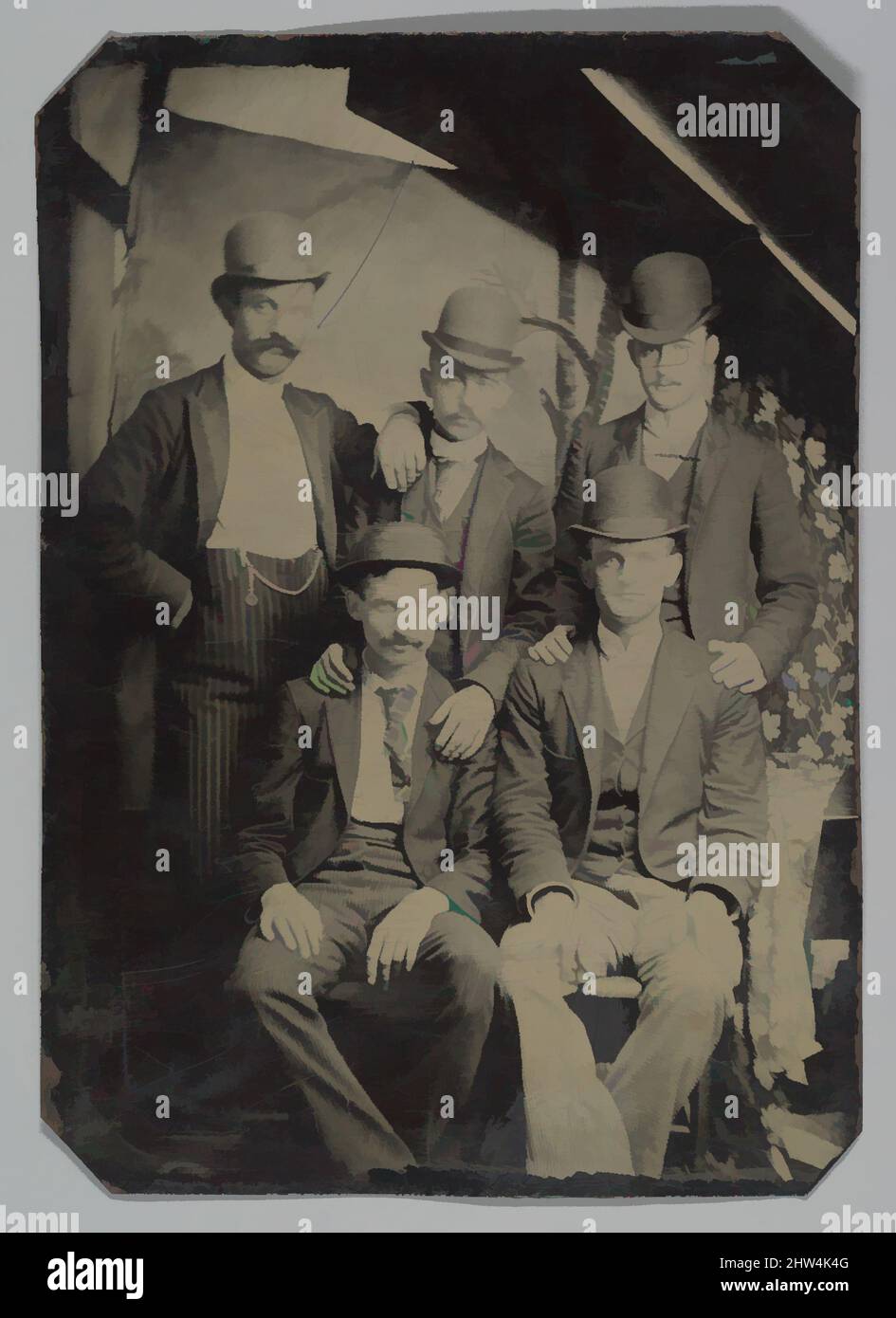 Art inspired by Five Members of the Wild Bunch?, ca. 1892, Tintype, Image: 8.4 x 6.2 cm (3 5/16 x 2 7/16 in.), Photographs, Unknown, The Wild Bunch was the largest and most notorious band of outlaws in the American West. Led by two gunmen better known by their aliases, Butch Cassidy (, Classic works modernized by Artotop with a splash of modernity. Shapes, color and value, eye-catching visual impact on art. Emotions through freedom of artworks in a contemporary way. A timeless message pursuing a wildly creative new direction. Artists turning to the digital medium and creating the Artotop NFT Stock Photo