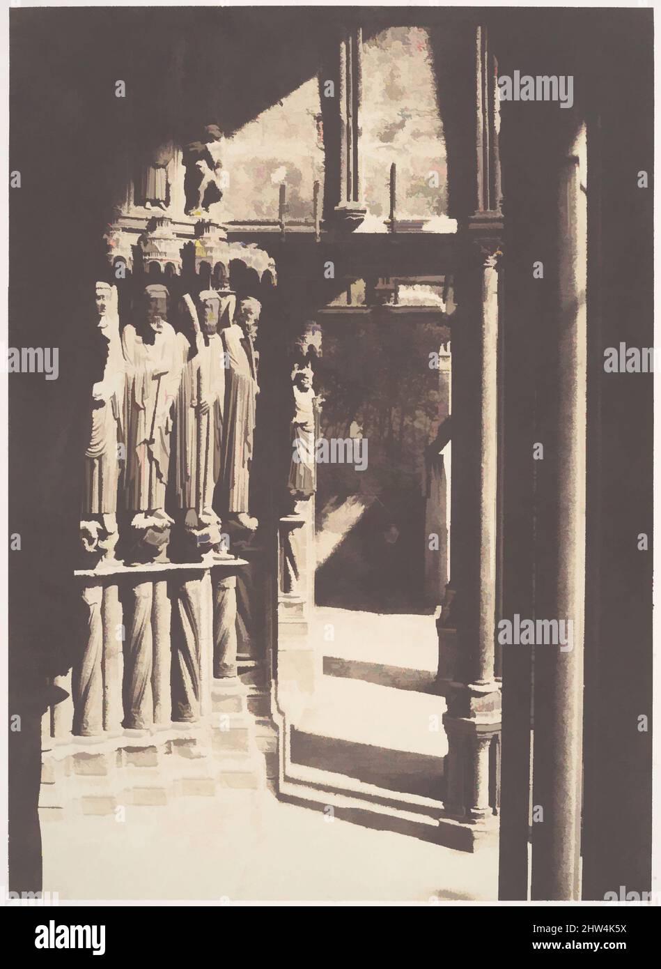Art inspired by South Portal, Chartres Cathedral, 1854, Salted paper print from paper negative, 21.5 x 15.5 cm (8 7/16 x 6 1/8 in.), Photographs, Charles Marville (French, Paris 1813–1879 Paris), The deep shadows framing this doorway at Chartres create spatial depth and draw the viewer, Classic works modernized by Artotop with a splash of modernity. Shapes, color and value, eye-catching visual impact on art. Emotions through freedom of artworks in a contemporary way. A timeless message pursuing a wildly creative new direction. Artists turning to the digital medium and creating the Artotop NFT Stock Photo
