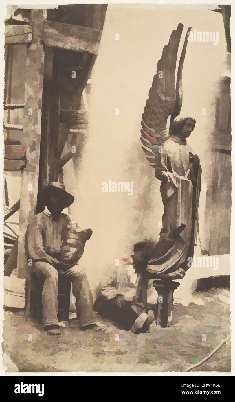 Art inspired by Angel of the Passion, Sainte-Chapelle, Paris, 1852–53, Salted paper print from paper negative, 32.9 x 20.3 cm (12 15/16 x 8 in.), Photographs, Auguste Mestral (French, Rans 1812–1884 Rans), Serendipity occasionally aids the muses, as here, where a worker's fatigue, a, Classic works modernized by Artotop with a splash of modernity. Shapes, color and value, eye-catching visual impact on art. Emotions through freedom of artworks in a contemporary way. A timeless message pursuing a wildly creative new direction. Artists turning to the digital medium and creating the Artotop NFT Stock Photo