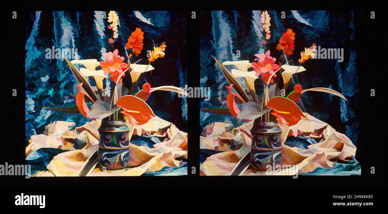 Art inspired by Still Life of Flowers in a Stein, 1896–1903, Trichromie, 2 13/16 × 6 9/16 in. (7.2 × 16.7 cm), Transparencies, Auguste-Marie-Louis-Nicolas Lumière (French, Besançon 1862–1954 Lyon) and, Louis-Jean Lumière (French, Besançon 1864–1948 Bandol, Classic works modernized by Artotop with a splash of modernity. Shapes, color and value, eye-catching visual impact on art. Emotions through freedom of artworks in a contemporary way. A timeless message pursuing a wildly creative new direction. Artists turning to the digital medium and creating the Artotop NFT Stock Photo