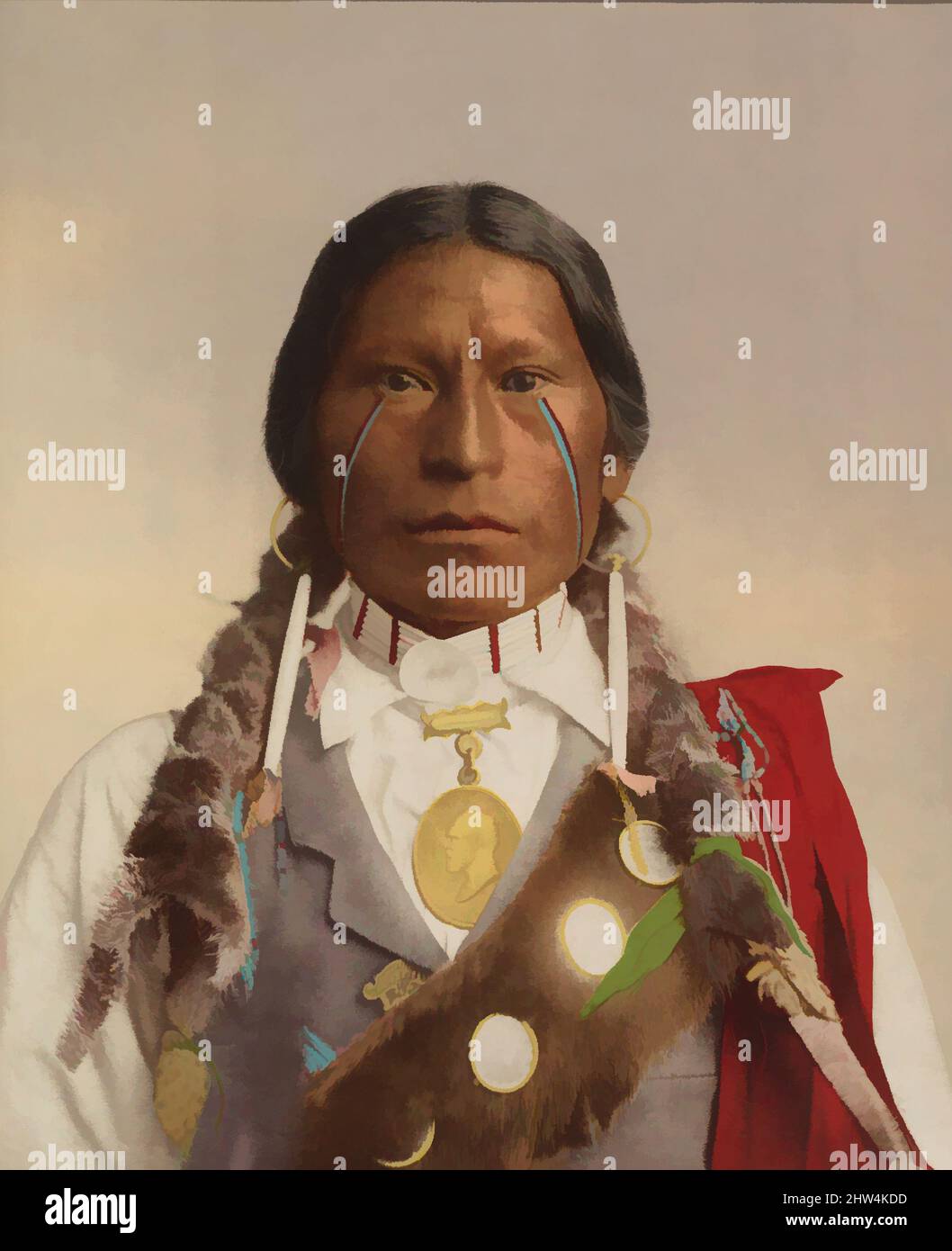 Art inspired by Native American with a Medal of President Garfield, 1890–1910, Photochrom, In mat: 12 x 9 13/16, William Henry Jackson (American, 1843–1942, Classic works modernized by Artotop with a splash of modernity. Shapes, color and value, eye-catching visual impact on art. Emotions through freedom of artworks in a contemporary way. A timeless message pursuing a wildly creative new direction. Artists turning to the digital medium and creating the Artotop NFT Stock Photo