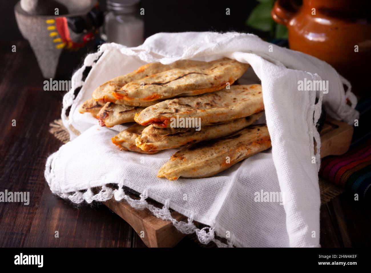 Tlacoyos. Mexican pre hispanic dish made of corn flour patty filled
