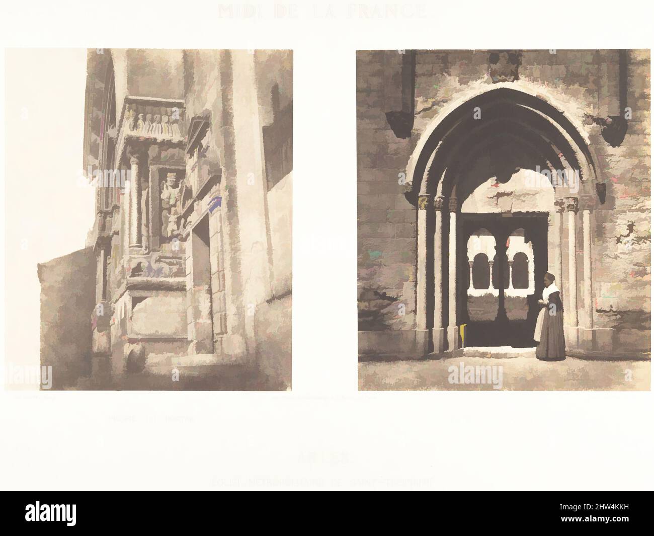Art inspired by Profil du Portail; Entrée Du Cloitre, Arles, Eglise Metropolitaine de Saint-Trophime, 1852, Salted paper prints from paper negatives, Image: 6 7/8 × 5 7/8 in. (17.5 × 15 cm) (each), Photographs, Charles Nègre (French, 1820–1880, Classic works modernized by Artotop with a splash of modernity. Shapes, color and value, eye-catching visual impact on art. Emotions through freedom of artworks in a contemporary way. A timeless message pursuing a wildly creative new direction. Artists turning to the digital medium and creating the Artotop NFT Stock Photo