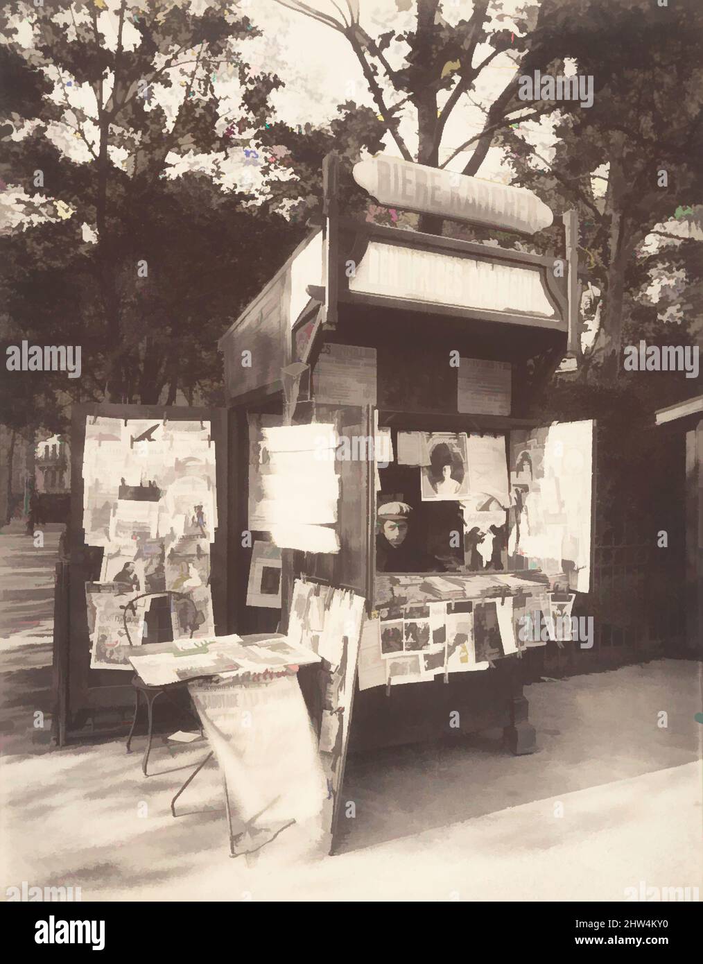 Art inspired by Boutique Journaux, Rue de Sèvres, Paris, 1910–11, Matte albumen silver print from glass negative, Image: 22.7 x 18 cm (8 15/16 x 7 1/16 in.), Photographs, Eugène Atget (French, Libourne 1857–1927 Paris), By the end of his life, Atget had made more than eight thousand, Classic works modernized by Artotop with a splash of modernity. Shapes, color and value, eye-catching visual impact on art. Emotions through freedom of artworks in a contemporary way. A timeless message pursuing a wildly creative new direction. Artists turning to the digital medium and creating the Artotop NFT Stock Photo