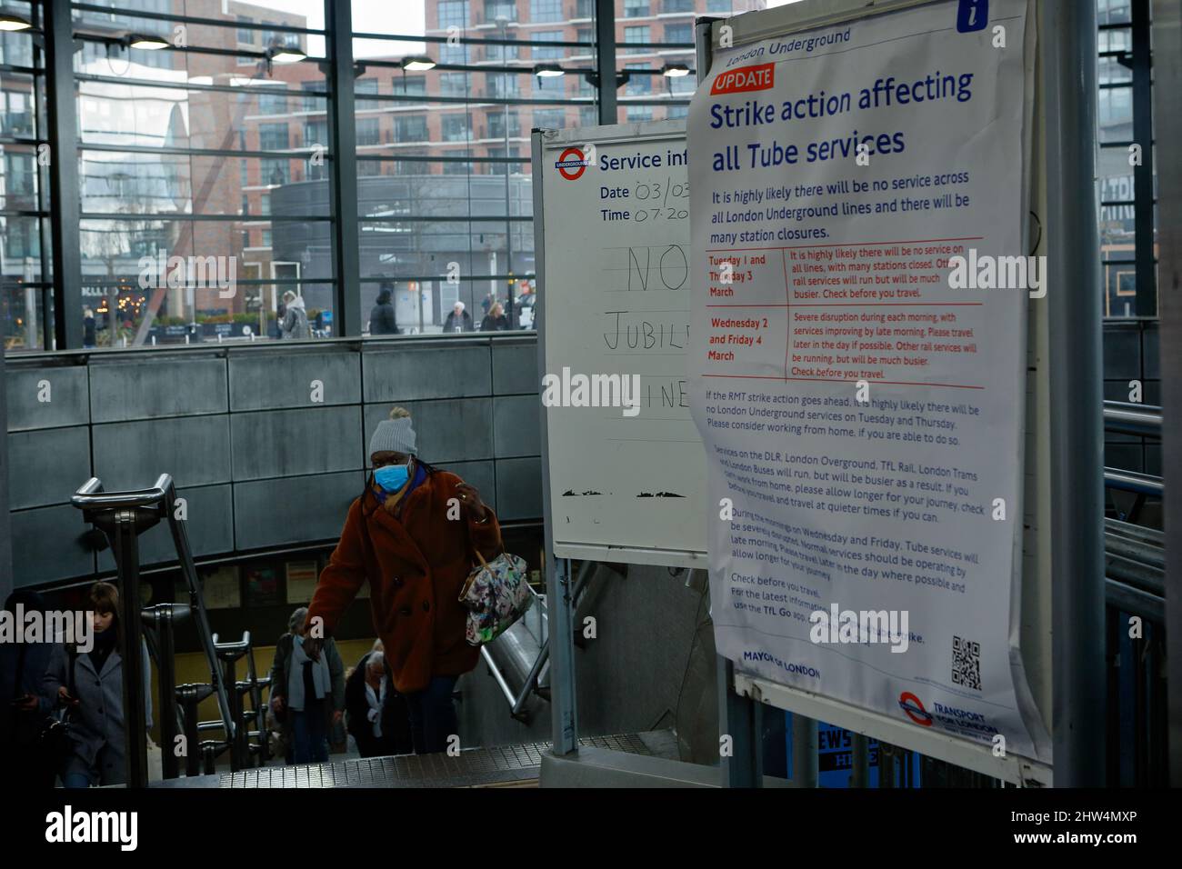 London (UK), 03.03.2022: Most underground services not running due to strike action by TFL tube staff Stock Photo