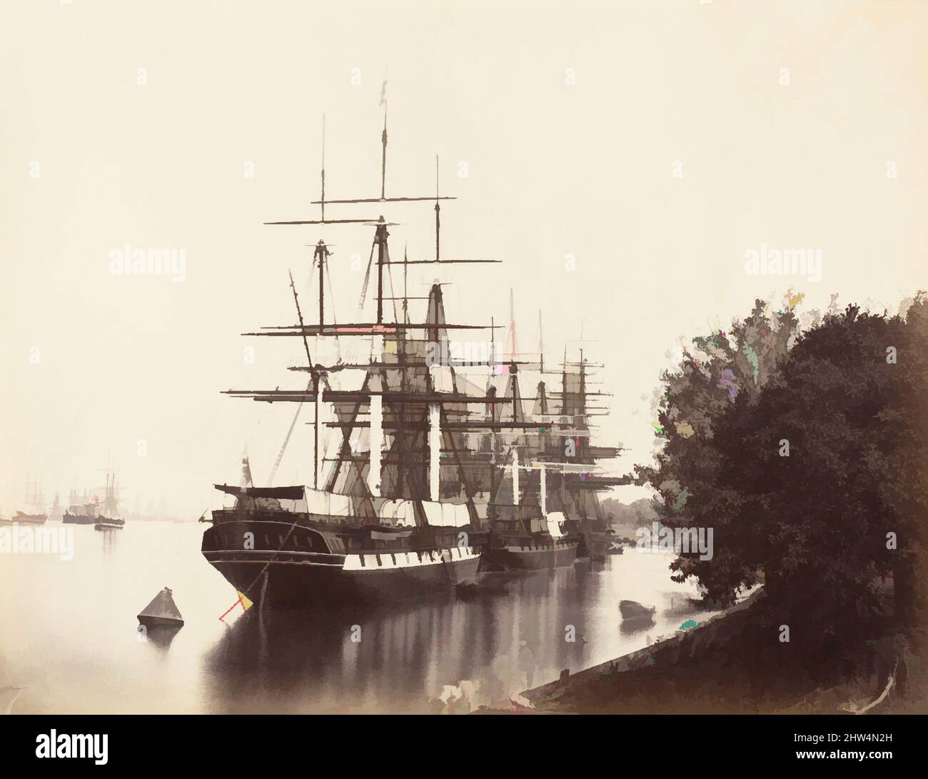 Art inspired by The Hoogly River by Fort William, 1858–61, Albumen silver print, Image: 18.7 x 24.1 cm (7 3/8 x 9 1/2 in.), Photographs, Unknown, Classic works modernized by Artotop with a splash of modernity. Shapes, color and value, eye-catching visual impact on art. Emotions through freedom of artworks in a contemporary way. A timeless message pursuing a wildly creative new direction. Artists turning to the digital medium and creating the Artotop NFT Stock Photo
