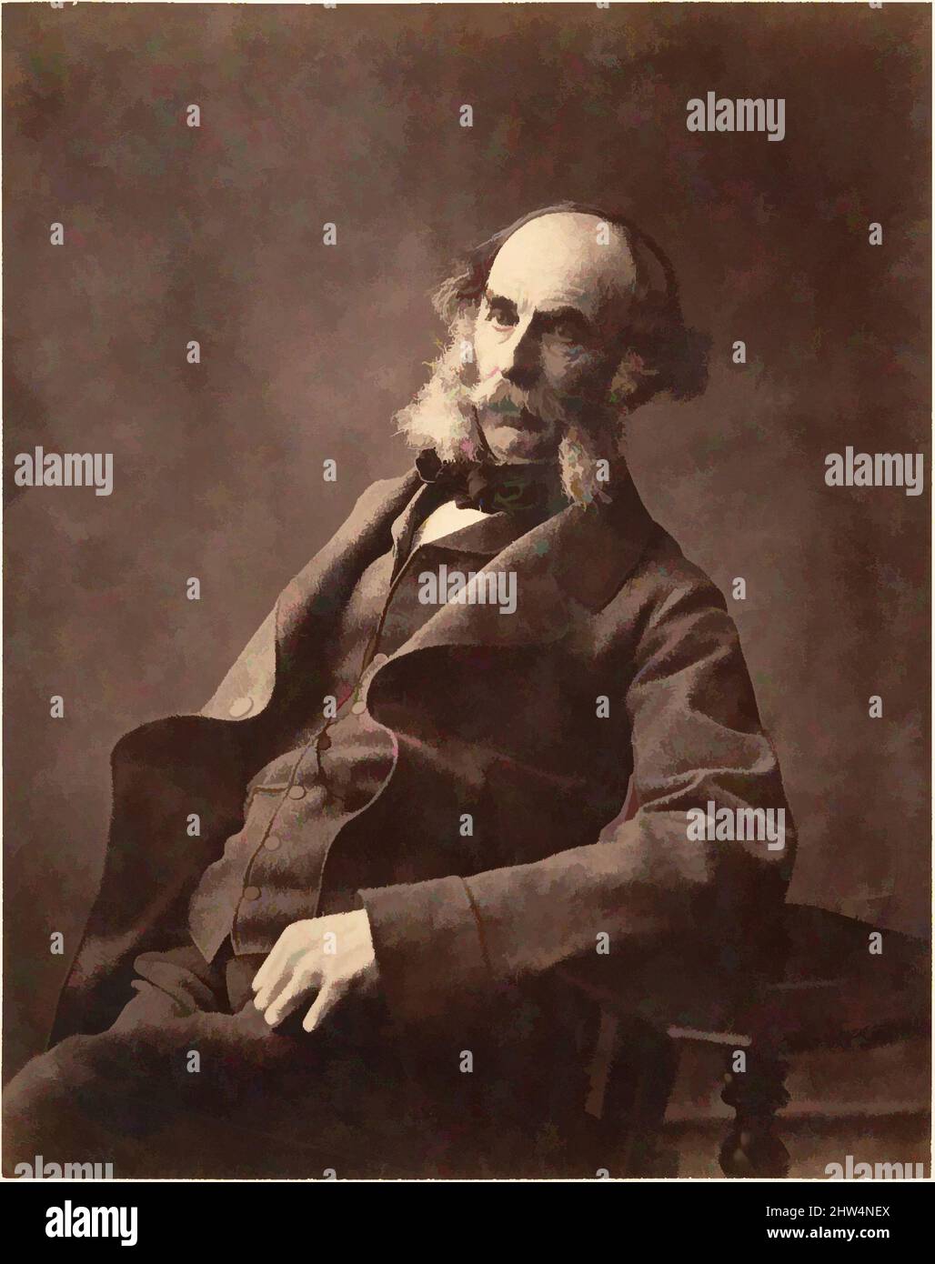 Art inspired by Portrait of a Seated Gentleman, ca. 1856–59, Albumen silver print, 18.1 x 14.3 cm (7 1/8 x 5 5/8 in.), Photographs, Horatio Ross (British, Rossie Castle, near Montrose, Scotland 1801–1886 Scotland, Classic works modernized by Artotop with a splash of modernity. Shapes, color and value, eye-catching visual impact on art. Emotions through freedom of artworks in a contemporary way. A timeless message pursuing a wildly creative new direction. Artists turning to the digital medium and creating the Artotop NFT Stock Photo