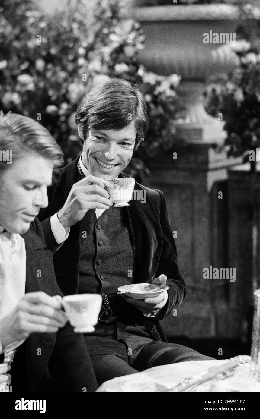 Richard Chamberlain is to star in a BBC 2 colour production of the Henry James play 'The Portrait of a Lady'. His leading lady will be Suzanne Neve. Richard, who plays Ralph, is seen rehearsing in Edwardian costume at the BBC studios. 8th December 1967. Stock Photo