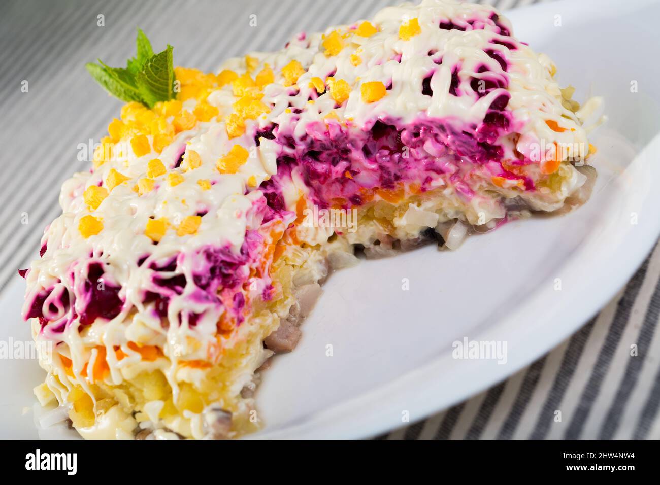 Russian dressed herring salad Stock Photo Alamy