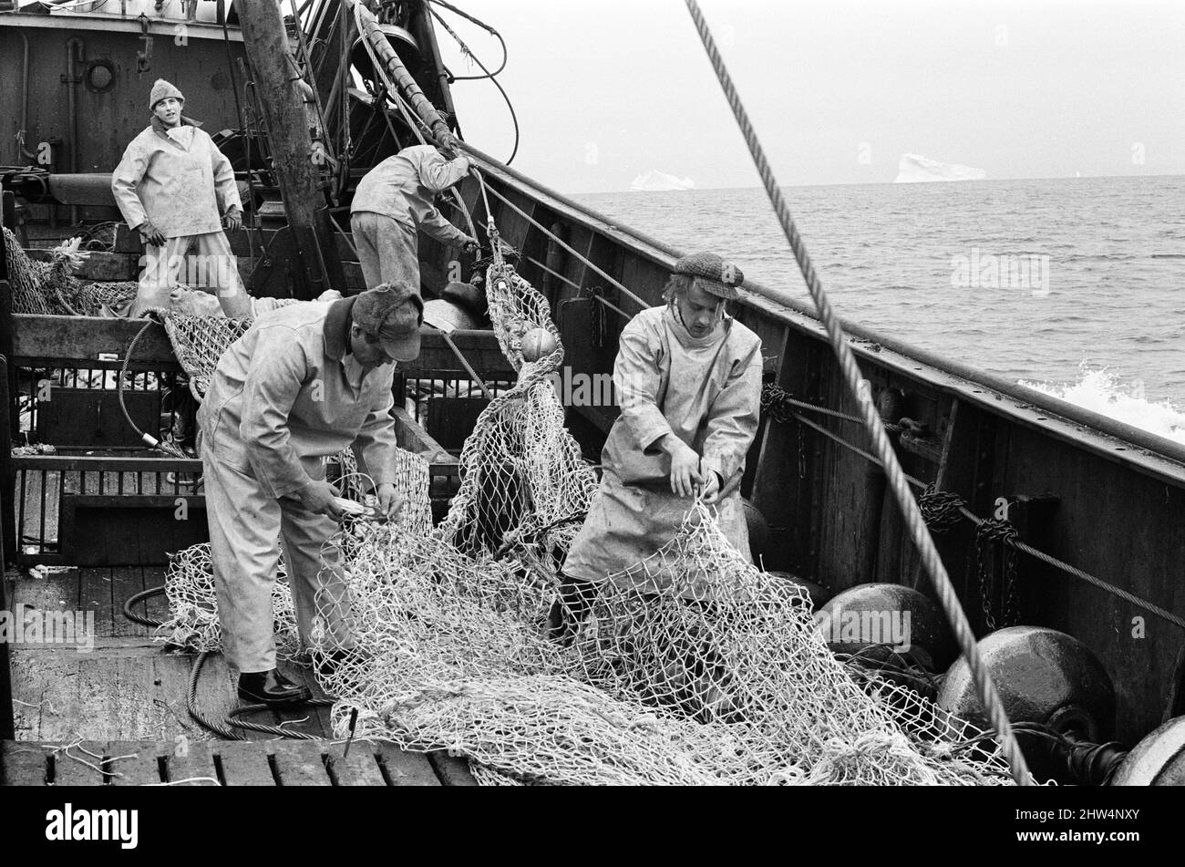 Scenes aboard Hull fishing trawler "Ross Orion" on the fishing grounds