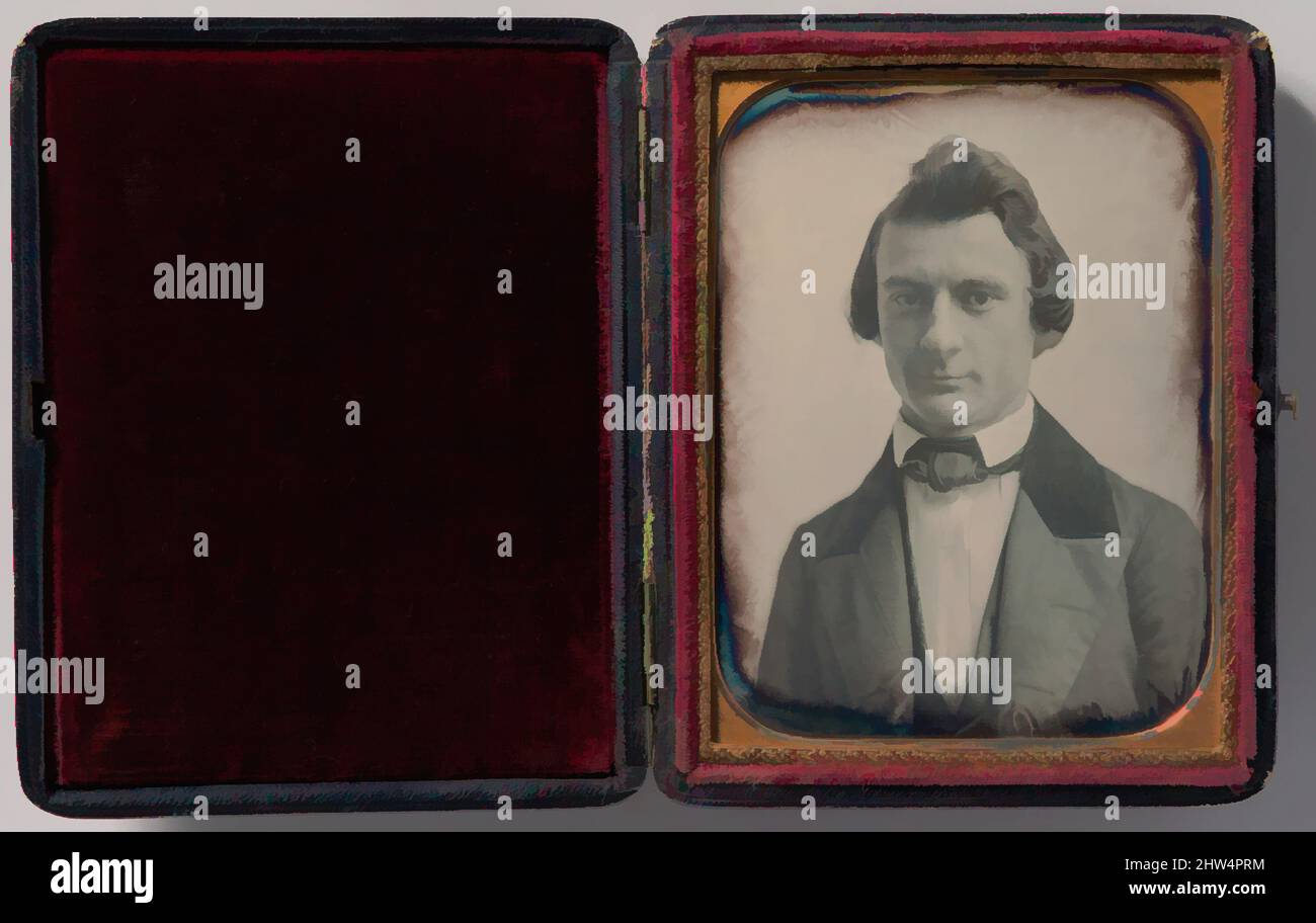 Art inspired by Young Man in Three-piece Suit and Bow Tie, 1850s, Daguerreotype, Image: 9.9 x 7.5 cm (3 7/8 x 2 15/16 in.), Photographs, Attributed to Albert Sands Southworth (American, West Fairlee, Vermont 1811–1894 Charlestown, Massachusetts), Attributed to Josiah Johnson Hawes (, Classic works modernized by Artotop with a splash of modernity. Shapes, color and value, eye-catching visual impact on art. Emotions through freedom of artworks in a contemporary way. A timeless message pursuing a wildly creative new direction. Artists turning to the digital medium and creating the Artotop NFT Stock Photo