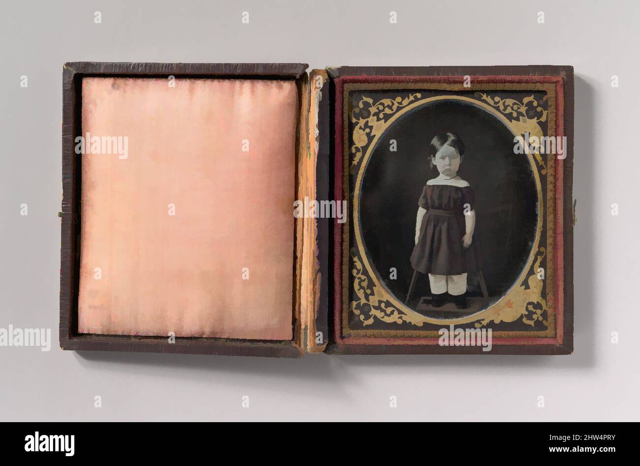 Art inspired by Young Girl Standing on Short Platform, 1840s–1850s, Daguerreotype, Image: 7 x 5.8 cm (2 3/4 x 2 5/16 in.), Photographs, Unknown (American, Classic works modernized by Artotop with a splash of modernity. Shapes, color and value, eye-catching visual impact on art. Emotions through freedom of artworks in a contemporary way. A timeless message pursuing a wildly creative new direction. Artists turning to the digital medium and creating the Artotop NFT Stock Photo