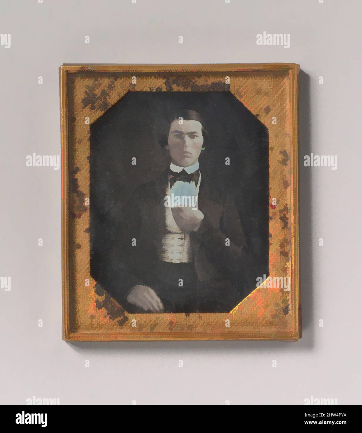 Art inspired by Young Man with Hand Tucked in Vest, 1840s, Daguerreotype, Image: 6.5 x 5.3 cm (2 9/16 x 2 1/16 in.), Photographs, Unknown (American, Classic works modernized by Artotop with a splash of modernity. Shapes, color and value, eye-catching visual impact on art. Emotions through freedom of artworks in a contemporary way. A timeless message pursuing a wildly creative new direction. Artists turning to the digital medium and creating the Artotop NFT Stock Photo