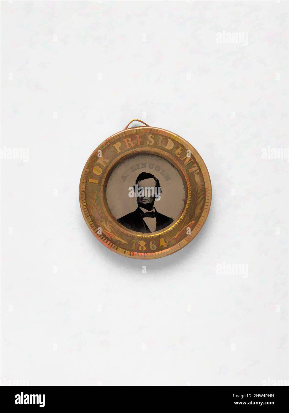 Art inspired by Presidential Campaign Medal with Portraits of Abraham Lincoln and Andrew Johnson, 1864, Tintype, Image: 1.6 cm (5/8 in.), diameter, Photographs, After Thomas Le Mere (American, active 1860s), The Lincoln tintype in this campaign medal is a reversed copy of a portrait, Classic works modernized by Artotop with a splash of modernity. Shapes, color and value, eye-catching visual impact on art. Emotions through freedom of artworks in a contemporary way. A timeless message pursuing a wildly creative new direction. Artists turning to the digital medium and creating the Artotop NFT Stock Photo