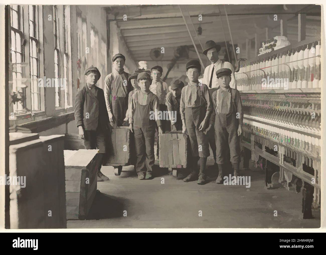 Art inspired by Mill Children #440, South Carolina, 1908, Gelatin silver print, Image: 11.9 x 16.9 cm (4 11/16 x 6 5/8 in.), Photographs, Lewis Hine (American, 1874–1940), Trained as a sociologist at Columbia University, Hine gave up his teaching job in 1908 to become chief, Classic works modernized by Artotop with a splash of modernity. Shapes, color and value, eye-catching visual impact on art. Emotions through freedom of artworks in a contemporary way. A timeless message pursuing a wildly creative new direction. Artists turning to the digital medium and creating the Artotop NFT Stock Photo