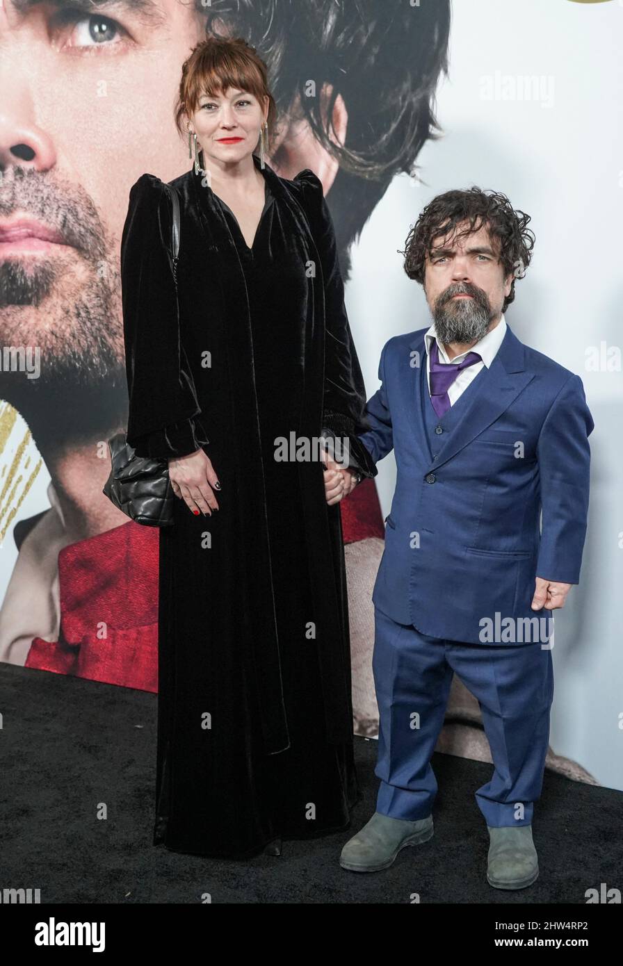 New York, NY - February 23, 2022: Erica Schmidt and Peter Dinklage attend the special screening of 'Cyrano' at SVA Theater Stock Photo
