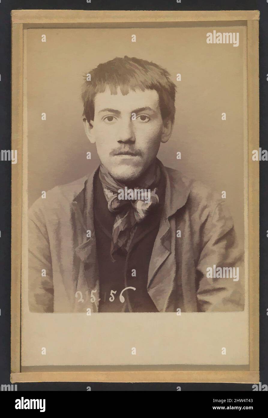 Art inspired by Bissonier. Sébastien. 19 ans, né à St Bonnet (Allier). Journalier. Outrage à la Gendarmerie. 5/3/94., 1894, Albumen silver print from glass negative, 10.5 x 7 x 0.5 cm (4 1/8 x 2 3/4 x 3/16 in.) each, Photographs, Alphonse Bertillon (French, 1853–1914), Born into a, Classic works modernized by Artotop with a splash of modernity. Shapes, color and value, eye-catching visual impact on art. Emotions through freedom of artworks in a contemporary way. A timeless message pursuing a wildly creative new direction. Artists turning to the digital medium and creating the Artotop NFT Stock Photo