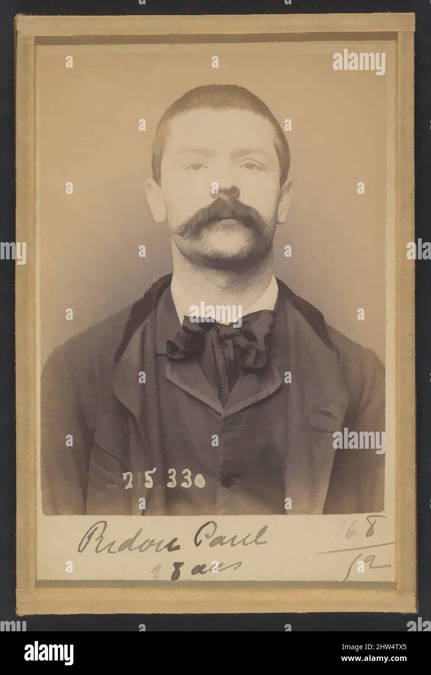 Art inspired by Ridou. Paul, François. 27 (ou 28) ans. Ébéniste. Anarchiste. 8/3/94., 1894, Albumen silver print from glass negative, 10.5 x 7 x 0.5 cm (4 1/8 x 2 3/4 x 3/16 in.) each, Photographs, Alphonse Bertillon (French, 1853–1914), Born into a distinguished family of scientists, Classic works modernized by Artotop with a splash of modernity. Shapes, color and value, eye-catching visual impact on art. Emotions through freedom of artworks in a contemporary way. A timeless message pursuing a wildly creative new direction. Artists turning to the digital medium and creating the Artotop NFT Stock Photo