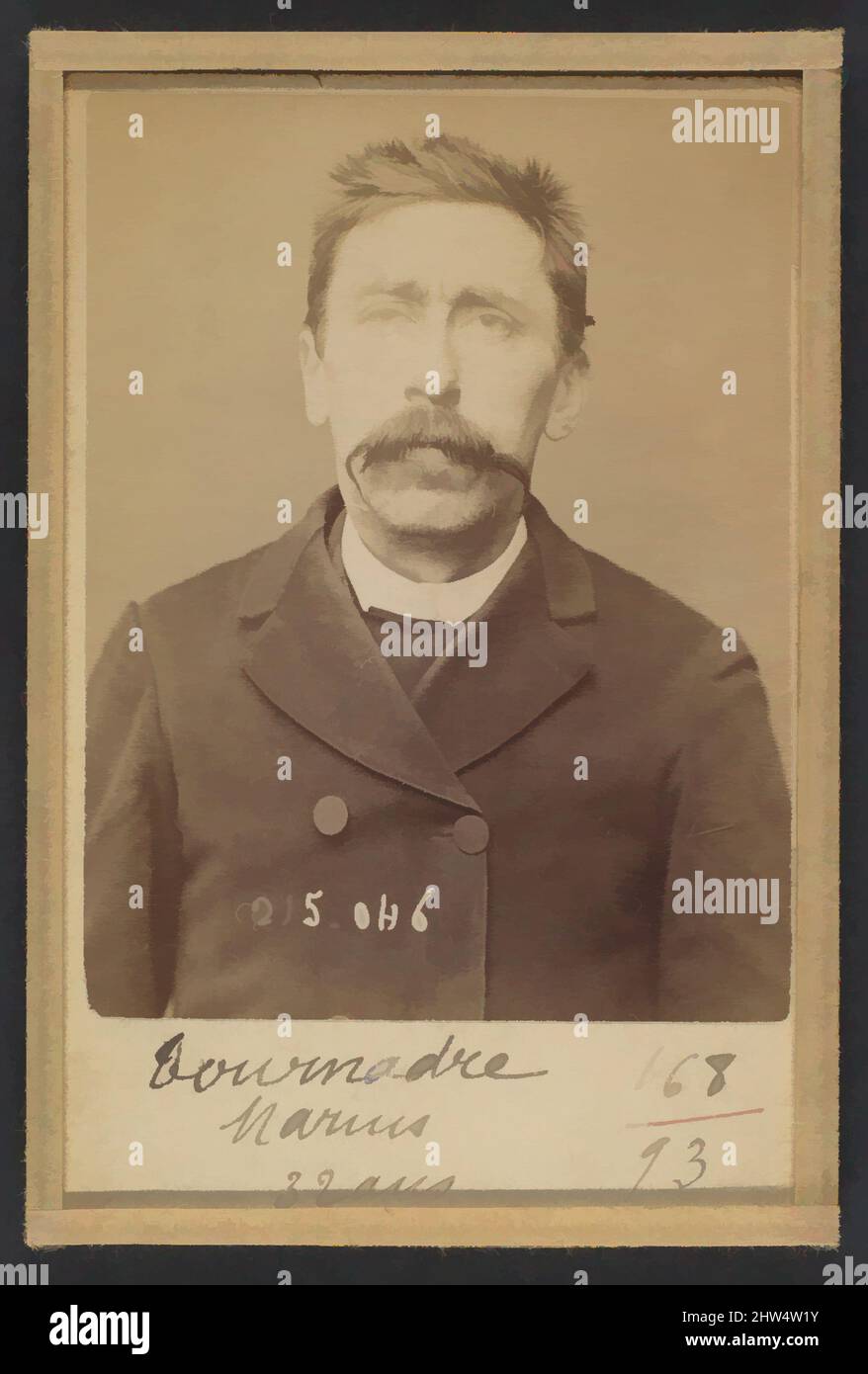 Art inspired by Tournadre. Jacques (ou Eugène). 32 ans, né à Marchal (Cantal). Journaliste. Anarchiste. 3/3/94, 1894, Albumen silver print from glass negative, 10.5 x 7 x 0.5 cm (4 1/8 x 2 3/4 x 3/16 in.) each, Photographs, Alphonse Bertillon (French, 1853–1914), Born into a, Classic works modernized by Artotop with a splash of modernity. Shapes, color and value, eye-catching visual impact on art. Emotions through freedom of artworks in a contemporary way. A timeless message pursuing a wildly creative new direction. Artists turning to the digital medium and creating the Artotop NFT Stock Photo