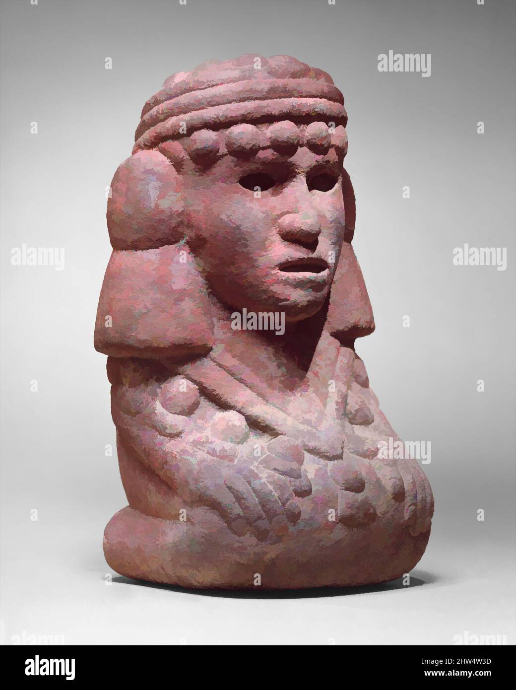 Art inspired by Water Deity (Chalchiuhtlicue), 15th–early 16th century, Mexico, Mesoamerica, Aztec, Basalt, pigment, Overall: 11 5/8 x 7 1/8 x 5 1/2 in. (29.46 x 18.11 x 14 cm), Stone-Sculpture, The finely carved figure belongs to a sizable group of kneeling females that display, Classic works modernized by Artotop with a splash of modernity. Shapes, color and value, eye-catching visual impact on art. Emotions through freedom of artworks in a contemporary way. A timeless message pursuing a wildly creative new direction. Artists turning to the digital medium and creating the Artotop NFT Stock Photo