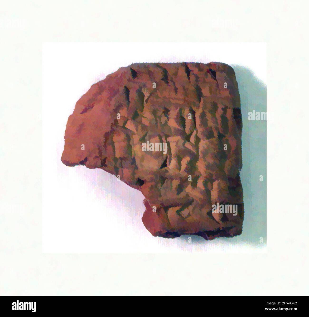 Art inspired by Cuneiform tablet: fragment of a quittance (?), Neo-Babylonian, ca. 625 or 603 B.C., Mesopotamia, Babylonian, Clay, 3.1 x 3.1 x 1.6 cm (1 1/4 x 1 1/4 x 5/8 in.), Clay-Tablets-Inscribed, Classic works modernized by Artotop with a splash of modernity. Shapes, color and value, eye-catching visual impact on art. Emotions through freedom of artworks in a contemporary way. A timeless message pursuing a wildly creative new direction. Artists turning to the digital medium and creating the Artotop NFT Stock Photo