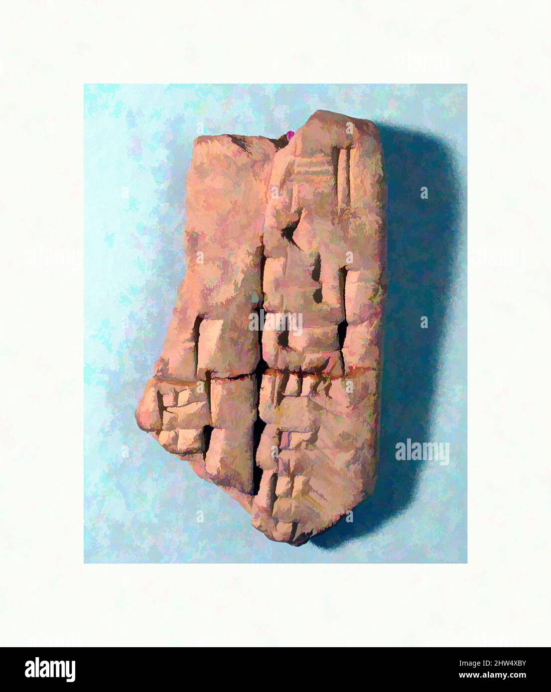 Art inspired by Cuneiform tablet: fragment of Syllabary A, ca. late 1st millennium B.C., Mesopotamia, Clay, 3 1/8 x 1 3/4 x 5/8 in. (8 x 4.5 x 1.5 cm), Clay-Tablets-Inscribed, Classic works modernized by Artotop with a splash of modernity. Shapes, color and value, eye-catching visual impact on art. Emotions through freedom of artworks in a contemporary way. A timeless message pursuing a wildly creative new direction. Artists turning to the digital medium and creating the Artotop NFT Stock Photo