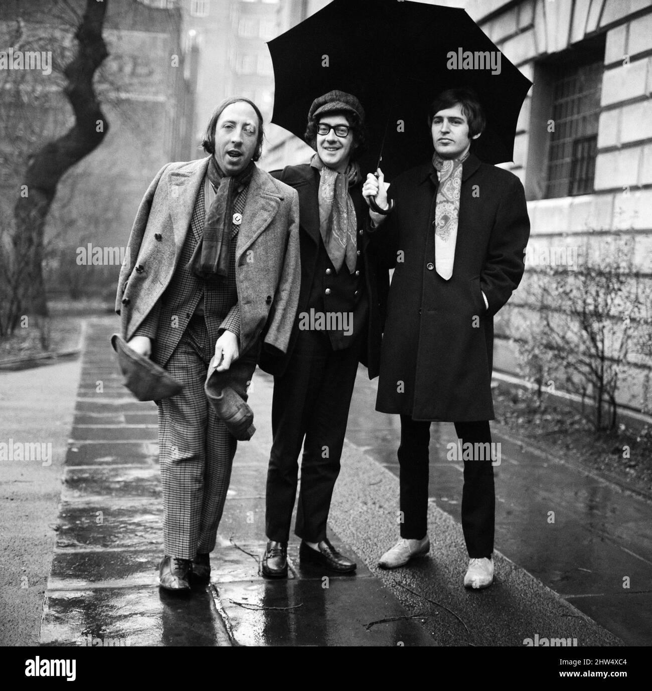 Mike McGear of Pop Group Scaffold January 1968with other group members John Gorman and Roger McGough  Mike McGear is the brother of Paul McCartney Stock Photo