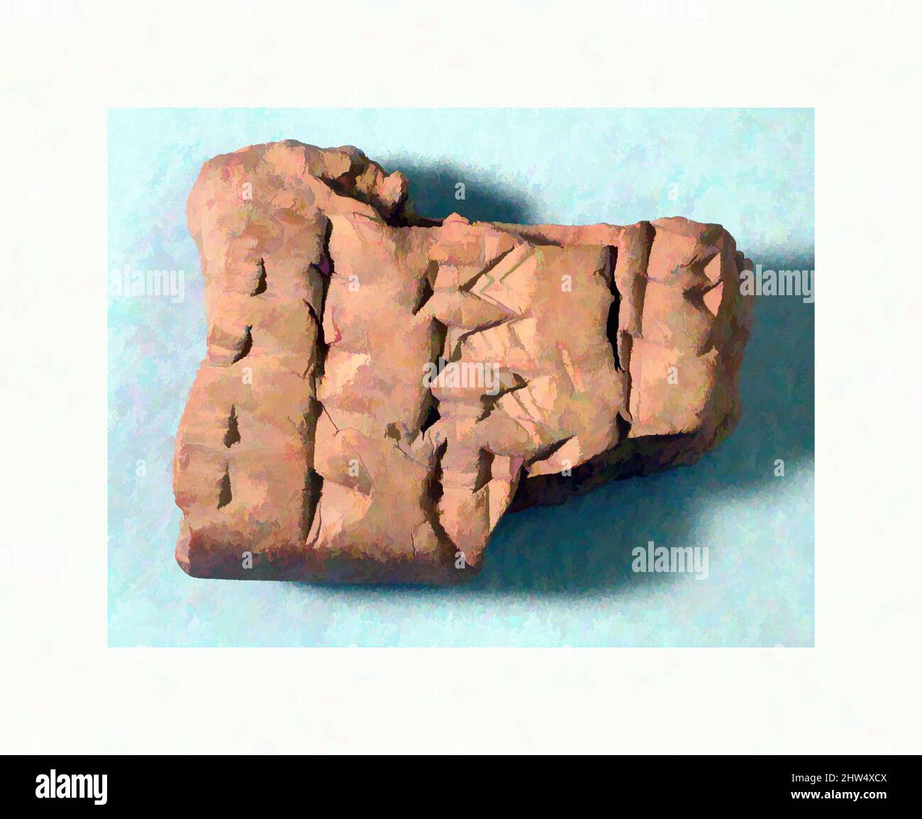 Art inspired by Cuneiform tablet: fragment of Syllabary A, ca. late 1st millennium B.C., Mesopotamia, Clay, 1 3/8 x 1 3/4 x 3/4 in. (3.5 x 4.5 x 2 cm), Clay-Tablets-Inscribed, Classic works modernized by Artotop with a splash of modernity. Shapes, color and value, eye-catching visual impact on art. Emotions through freedom of artworks in a contemporary way. A timeless message pursuing a wildly creative new direction. Artists turning to the digital medium and creating the Artotop NFT Stock Photo