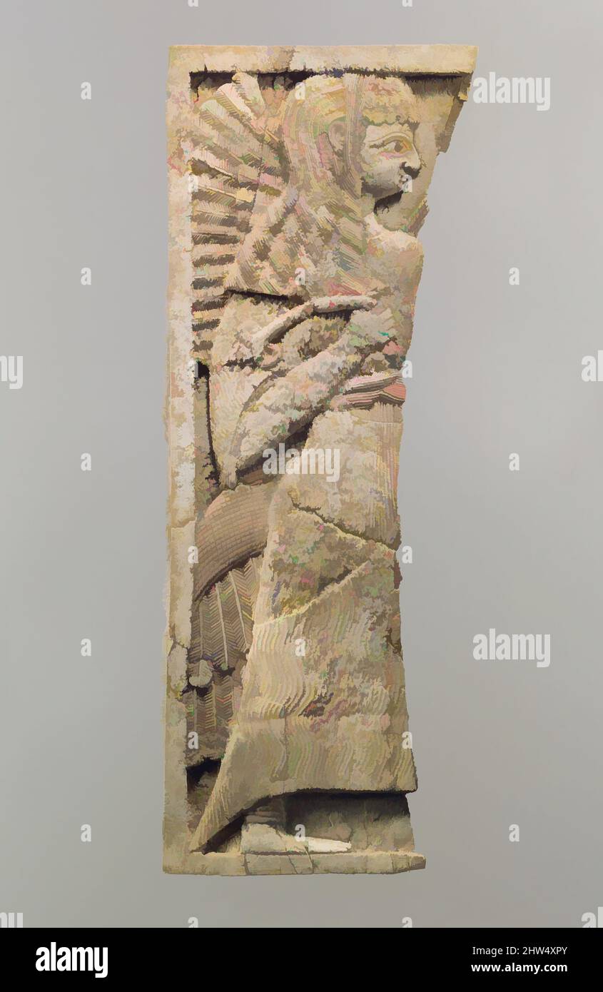 Art inspired by Furniture plaque carved in relief with standing woman, Neo-Assyrian, ca. 9th–8th century B.C., Mesopotamia, Nimrud (ancient Kalhu), Assyrian, Ivory, 9.96 x 3.74 in. (25.3 x 9.5 cm), Ivory/Bone-Reliefs, This ivory panel was found in a storage room in Fort Shalmaneser, a, Classic works modernized by Artotop with a splash of modernity. Shapes, color and value, eye-catching visual impact on art. Emotions through freedom of artworks in a contemporary way. A timeless message pursuing a wildly creative new direction. Artists turning to the digital medium and creating the Artotop NFT Stock Photo