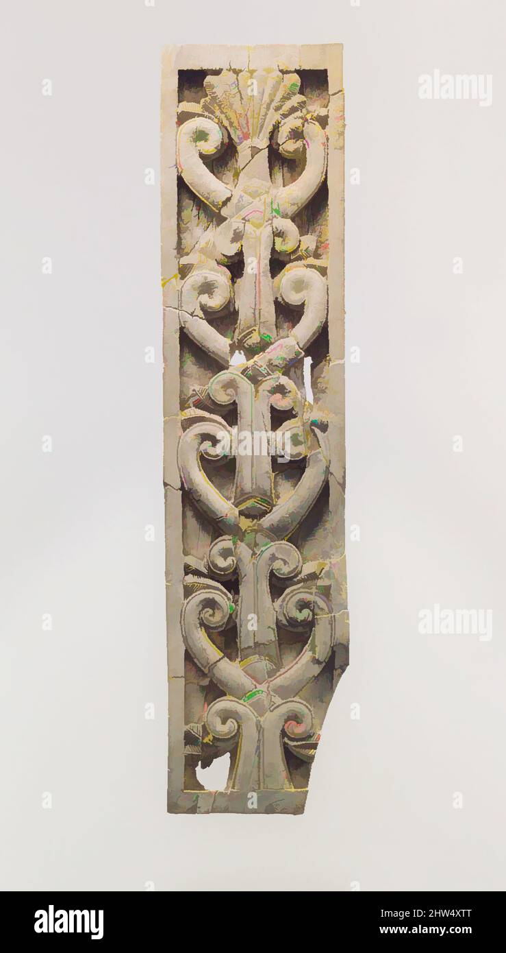 Art inspired by Furniture plaque carved in relief with volutes and palmette, Neo-Assyrian, ca. 8th century B.C., Mesopotamia, Nimrud (ancient Kalhu), Assyrian, Ivory, 9.84 x 2.32 x 0.39 in. (24.99 x 5.89 x 0.99 cm), Ivory/Bone-Reliefs, This ivory panel was found in a storage room in, Classic works modernized by Artotop with a splash of modernity. Shapes, color and value, eye-catching visual impact on art. Emotions through freedom of artworks in a contemporary way. A timeless message pursuing a wildly creative new direction. Artists turning to the digital medium and creating the Artotop NFT Stock Photo