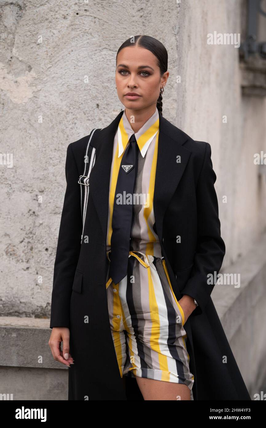 Sarah Lysander outside Prada fashion show during the Milan Fashion Week