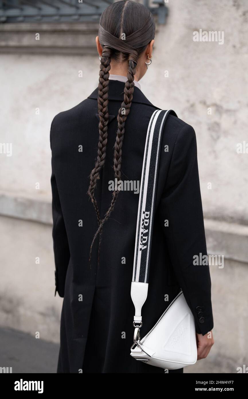 Sarah Lysander outside Prada fashion show during the Milan Fashion Week