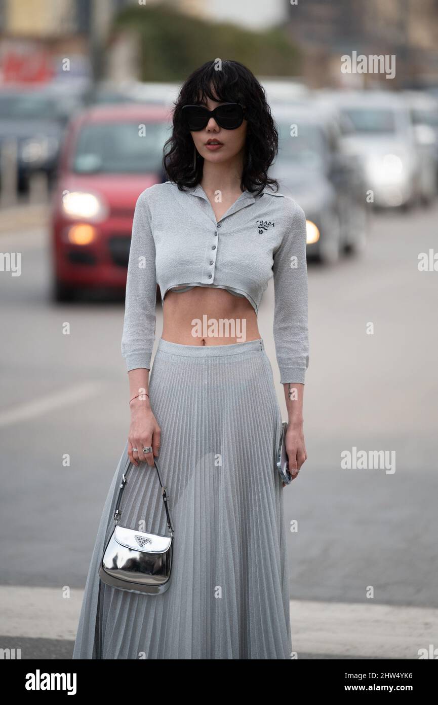Xia Yan outside Prada fashion show during the Milan Fashion Week Fall/Winter 2022/2023 Stock Photo
