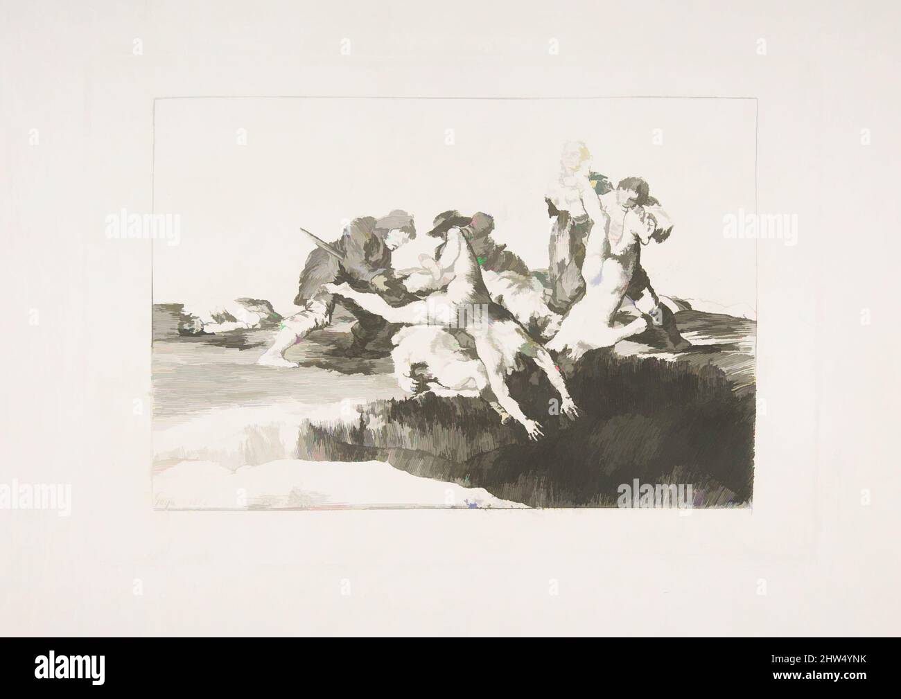 Art inspired by Plate 27 from 'The Disasters of War' (Los Desastres de la Guerra):'Charity' (Caridad), 1810, Etching, drypoint and burin, Plate: 6 7/16 × 9 1/8 in. (16.3 × 23.2 cm), Prints, Goya (Francisco de Goya y Lucientes) (Spanish, Fuendetodos 1746–1828 Bordeaux, Classic works modernized by Artotop with a splash of modernity. Shapes, color and value, eye-catching visual impact on art. Emotions through freedom of artworks in a contemporary way. A timeless message pursuing a wildly creative new direction. Artists turning to the digital medium and creating the Artotop NFT Stock Photo