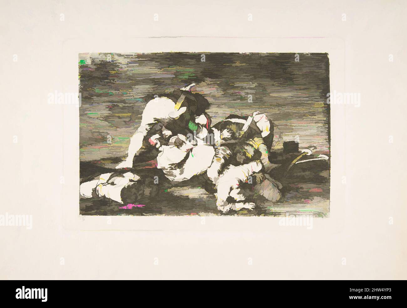 Art inspired by Plate 10 from 'The Disasters of War' (Los Desastres de la Guerra):Nor do these (Tampoco), 1810, Etching and burin, Plate: 5 7/8 × 8 1/2 in. (15 × 21.6 cm), Prints, Goya (Francisco de Goya y Lucientes) (Spanish, Fuendetodos 1746–1828 Bordeaux, Classic works modernized by Artotop with a splash of modernity. Shapes, color and value, eye-catching visual impact on art. Emotions through freedom of artworks in a contemporary way. A timeless message pursuing a wildly creative new direction. Artists turning to the digital medium and creating the Artotop NFT Stock Photo
