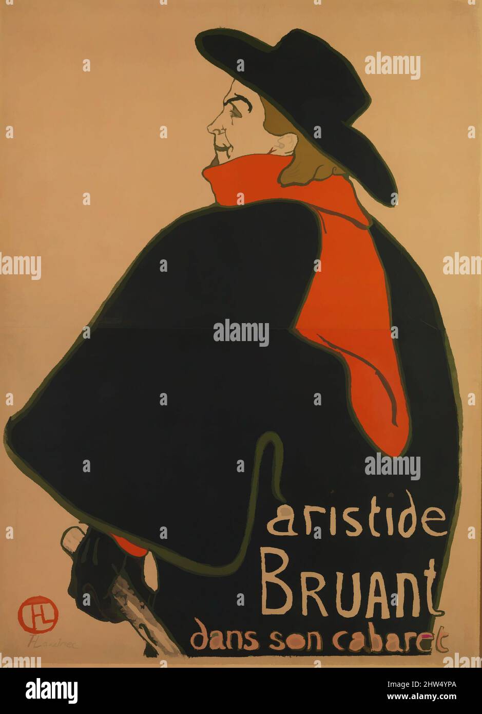 Art inspired by Aristide Bruant, at His Cabaret, 1893, Lithograph (with text) printed in four colors; machine wove paper, Sheet: 54 5/16 x 39 in. (138 x 99 cm), Henri de Toulouse-Lautrec (French, Albi 1864–1901 Saint-André-du-Bois), Aristide Bruant was a successful singer, songwriter, Classic works modernized by Artotop with a splash of modernity. Shapes, color and value, eye-catching visual impact on art. Emotions through freedom of artworks in a contemporary way. A timeless message pursuing a wildly creative new direction. Artists turning to the digital medium and creating the Artotop NFT Stock Photo