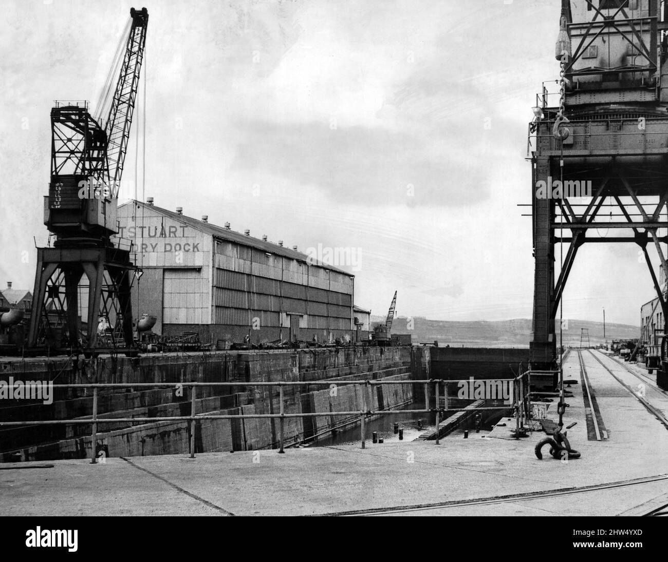 The empty Mount Stuart Channel Dry Dock, Cardiff Docks. 19th July 1967. Stock Photo