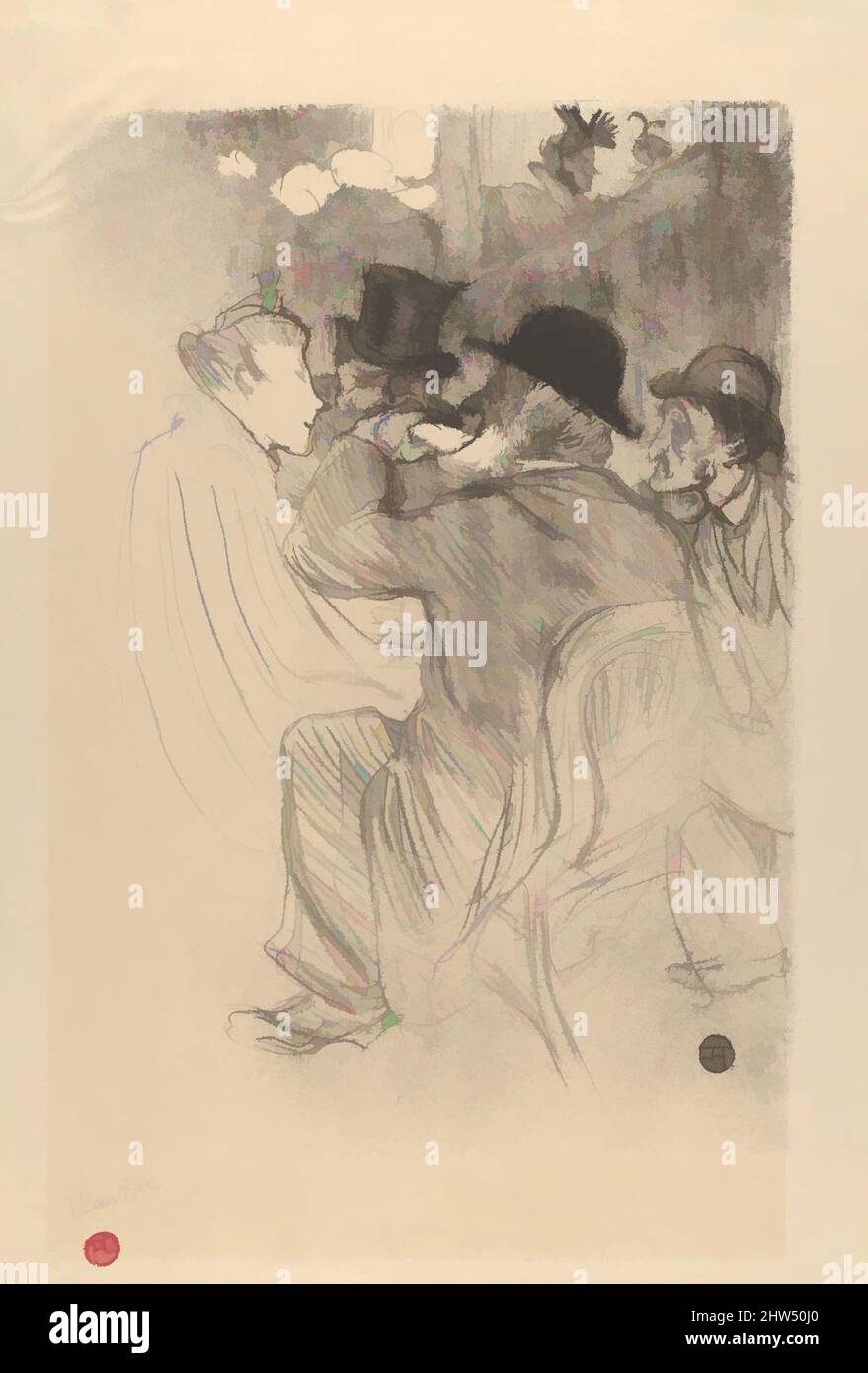 Art inspired by Au Moulin Rouge: Un Rude! Un Vrai Rude!, 1893, Crayon, brush, and spatter lithograph with scraper printed in black on imitation japan paper; only state, Image: 14 5/16 × 10 1/16 in. (36.3 × 25.5 cm), Prints, Henri de Toulouse-Lautrec (French, Albi 1864–1901 Saint-André-, Classic works modernized by Artotop with a splash of modernity. Shapes, color and value, eye-catching visual impact on art. Emotions through freedom of artworks in a contemporary way. A timeless message pursuing a wildly creative new direction. Artists turning to the digital medium and creating the Artotop NFT Stock Photo