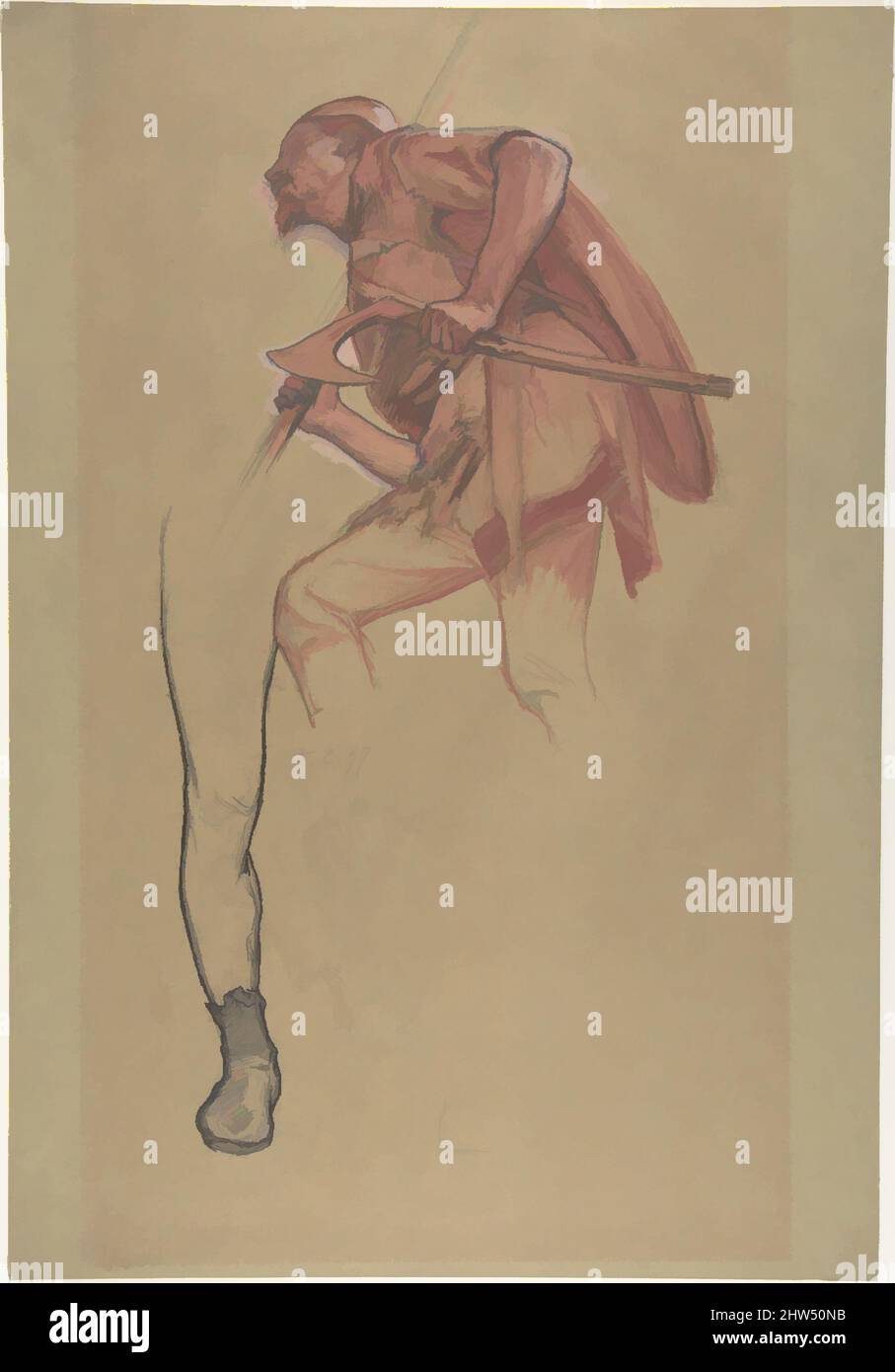 Art inspired by Warrior with an Axe and Study of a Leg, 1897, Graphite, red and white oil paint, pen and brown ink, Sheet: 20 x 13 13/16 in. (50.8 x 35.1cm), Drawings, Fernand Cormon (French, Paris 1854–1924 Paris, Classic works modernized by Artotop with a splash of modernity. Shapes, color and value, eye-catching visual impact on art. Emotions through freedom of artworks in a contemporary way. A timeless message pursuing a wildly creative new direction. Artists turning to the digital medium and creating the Artotop NFT Stock Photo
