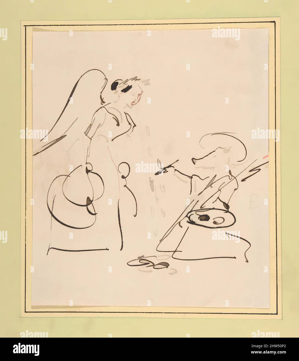 Art inspired by Caricature of the Art of Painting, 1800–1866, Pen and brown ink, Sheet: 8 7/16 x 7 1/4 in. (21.5 x 18.4cm), Drawings, Hippolyte Bellangé (French, 1800–1866, Classic works modernized by Artotop with a splash of modernity. Shapes, color and value, eye-catching visual impact on art. Emotions through freedom of artworks in a contemporary way. A timeless message pursuing a wildly creative new direction. Artists turning to the digital medium and creating the Artotop NFT Stock Photo