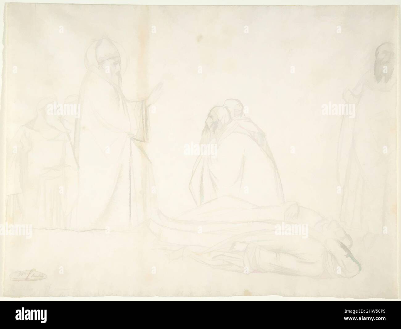 Art inspired by Miracle of St. Sylvester; the Raising of Two Pagan Priests, after Maso di Banco, S. Croce, Florence, 1835–64, Graphite, 8 9/16 x 11 1/4 in. (21.7 x 28.6cm), Drawings, Classic works modernized by Artotop with a splash of modernity. Shapes, color and value, eye-catching visual impact on art. Emotions through freedom of artworks in a contemporary way. A timeless message pursuing a wildly creative new direction. Artists turning to the digital medium and creating the Artotop NFT Stock Photo