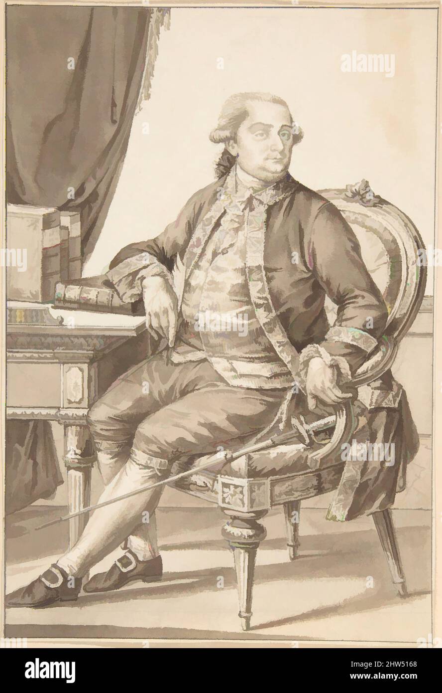 Art inspired by Portrait of Cesare Bonesana, Marchese di Beccaria, n.d., Brush and brown wash over graphite underdrawing., 6 13/16 x 4 9/16in. (17.3 x 11.6cm), Drawings, Jean-Baptiste-François Bosio (French, Monaco 1764–1827 Paris, Classic works modernized by Artotop with a splash of modernity. Shapes, color and value, eye-catching visual impact on art. Emotions through freedom of artworks in a contemporary way. A timeless message pursuing a wildly creative new direction. Artists turning to the digital medium and creating the Artotop NFT Stock Photo