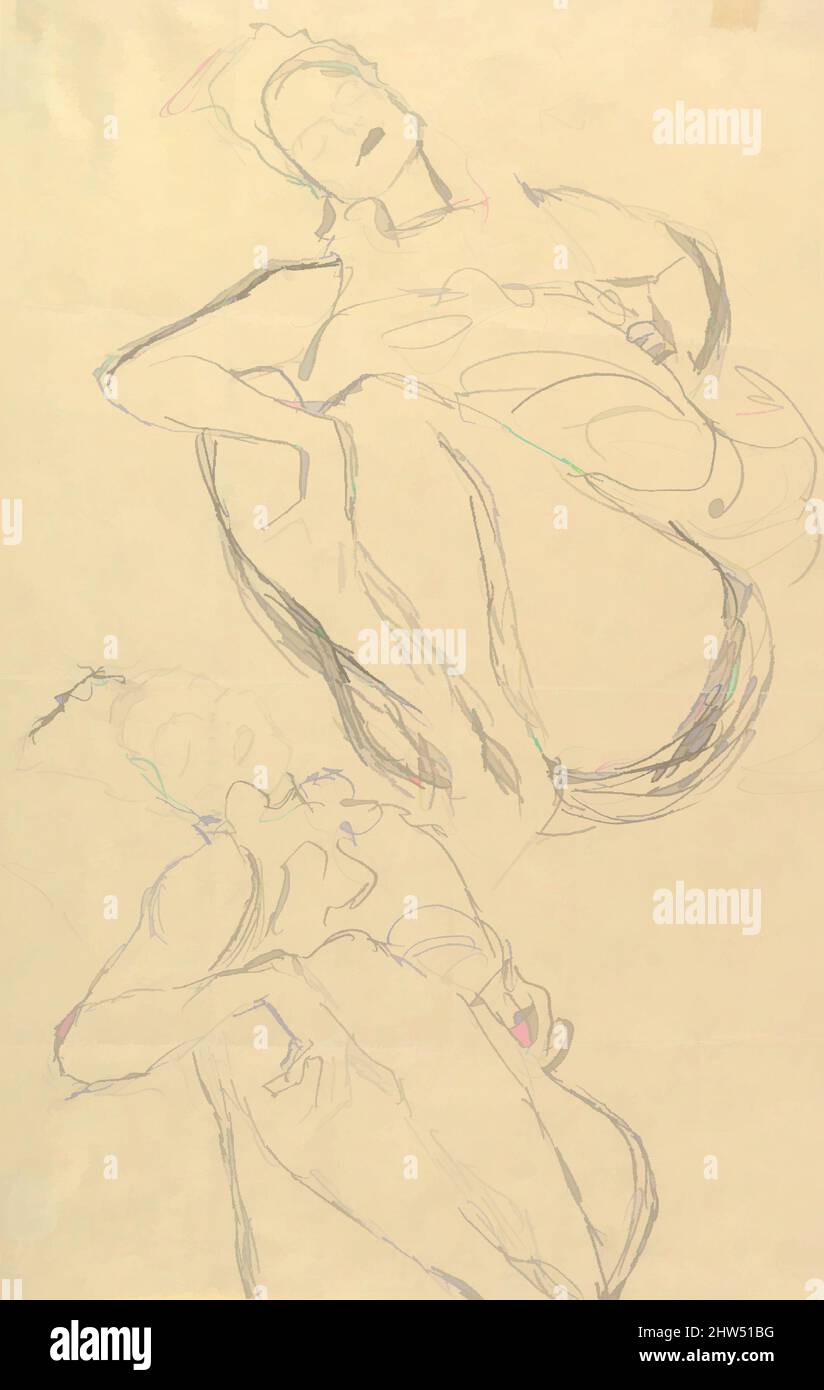 Art inspired by Two Studies for a Crouching Woman, 1914–15, Graphite, 21 3/8 x 13 5/8 in. (54.3 x 34.6 cm), Drawings, Gustav Klimt (Austrian, Baumgarten 1862–1918 Vienna, Classic works modernized by Artotop with a splash of modernity. Shapes, color and value, eye-catching visual impact on art. Emotions through freedom of artworks in a contemporary way. A timeless message pursuing a wildly creative new direction. Artists turning to the digital medium and creating the Artotop NFT Stock Photo
