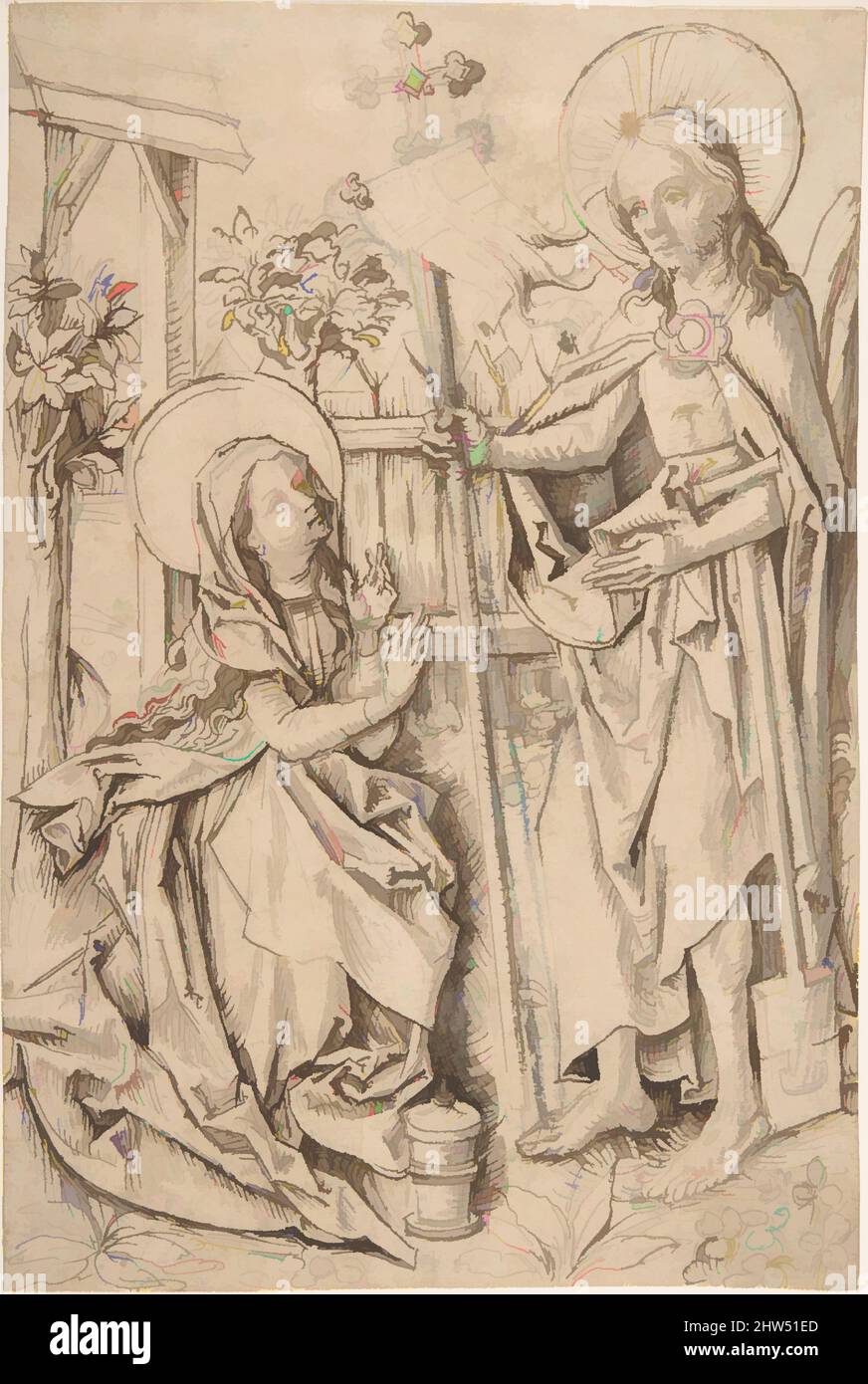 Art inspired by Christ Appearing to Mary Magdalen, ca. 1490, Pen and brown ink, brush and brown wash, and black chalk, 9 7/8 x 6 5/8 in. (25.1 x 16.8 cm), Drawings, Master of the Drapery Studies (German, Strasbourg, ca. 1470–1500), Although the artist nicknamed the 'Master of the, Classic works modernized by Artotop with a splash of modernity. Shapes, color and value, eye-catching visual impact on art. Emotions through freedom of artworks in a contemporary way. A timeless message pursuing a wildly creative new direction. Artists turning to the digital medium and creating the Artotop NFT Stock Photo