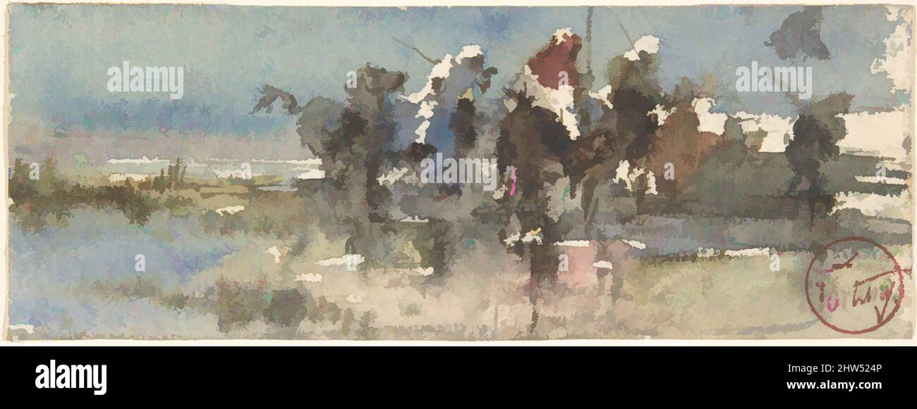 Art inspired by Moors on Horseback, 1838–74, Brush and watercolor on off-white paper, 2 x 6 in. (5.1 x 15.2 cm), Drawings, Mariano Fortuny Marsal (Spanish, Reus 1838–1874 Rome, Classic works modernized by Artotop with a splash of modernity. Shapes, color and value, eye-catching visual impact on art. Emotions through freedom of artworks in a contemporary way. A timeless message pursuing a wildly creative new direction. Artists turning to the digital medium and creating the Artotop NFT Stock Photo