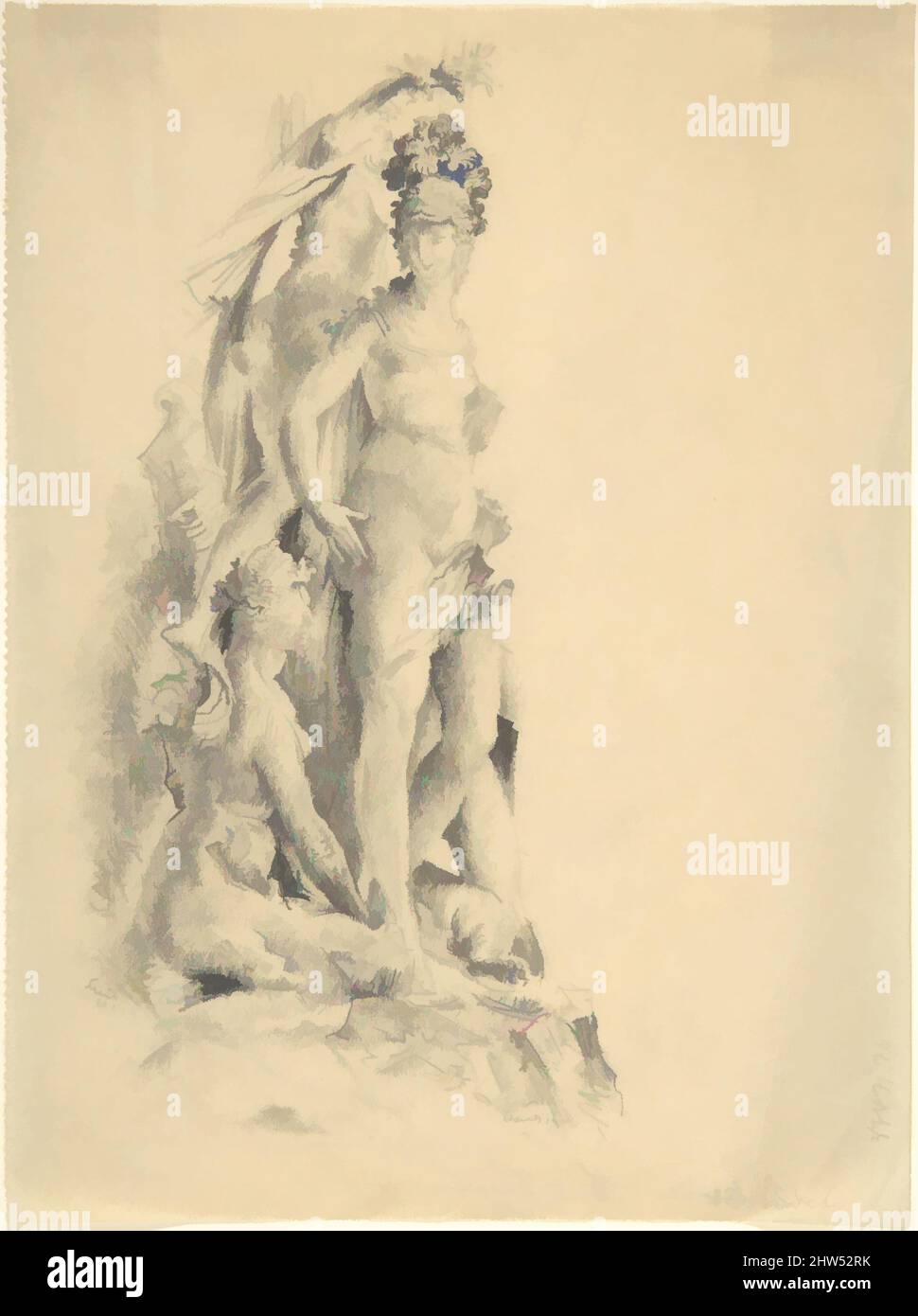 Art inspired by The Triumph of Minerva (?), early 20th–mid 20th century, Graphite., 8 1/16 x 6 in. (20.5 x 15.2 cm); left margin perforated, Drawings, Paul Scheurich (American German, New York 1883–1945 Brandenburg, Classic works modernized by Artotop with a splash of modernity. Shapes, color and value, eye-catching visual impact on art. Emotions through freedom of artworks in a contemporary way. A timeless message pursuing a wildly creative new direction. Artists turning to the digital medium and creating the Artotop NFT Stock Photo