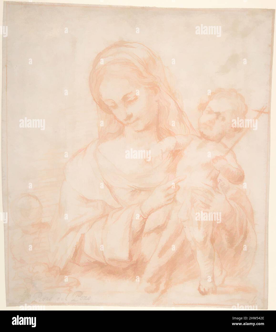 Art inspired by Half-length Virgin and Standing Child with Indications of a Young Saint John the Baptist at Left, ea. 18th century–1785, Red chalk, 8-13/16 x 7-13/16 in. (22.4 x 19.8 cm), Drawings, Pedro del Pozo (Spanish, Lucena, early 18th century–1785 Seville, Classic works modernized by Artotop with a splash of modernity. Shapes, color and value, eye-catching visual impact on art. Emotions through freedom of artworks in a contemporary way. A timeless message pursuing a wildly creative new direction. Artists turning to the digital medium and creating the Artotop NFT Stock Photo