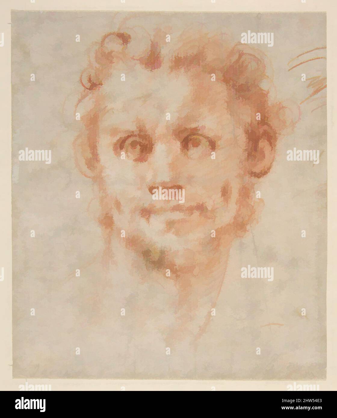 Art inspired by Study of a Man's Head, 1494–1556, Red chalk; stumping, sheet: 5 1/4 x 4 1/2 in. (13.3 x 11.4 cm), Drawings, Jacopo da Pontormo (Jacopo Carucci) (Italian, Pontormo 1494–1556 Florence, Classic works modernized by Artotop with a splash of modernity. Shapes, color and value, eye-catching visual impact on art. Emotions through freedom of artworks in a contemporary way. A timeless message pursuing a wildly creative new direction. Artists turning to the digital medium and creating the Artotop NFT Stock Photo