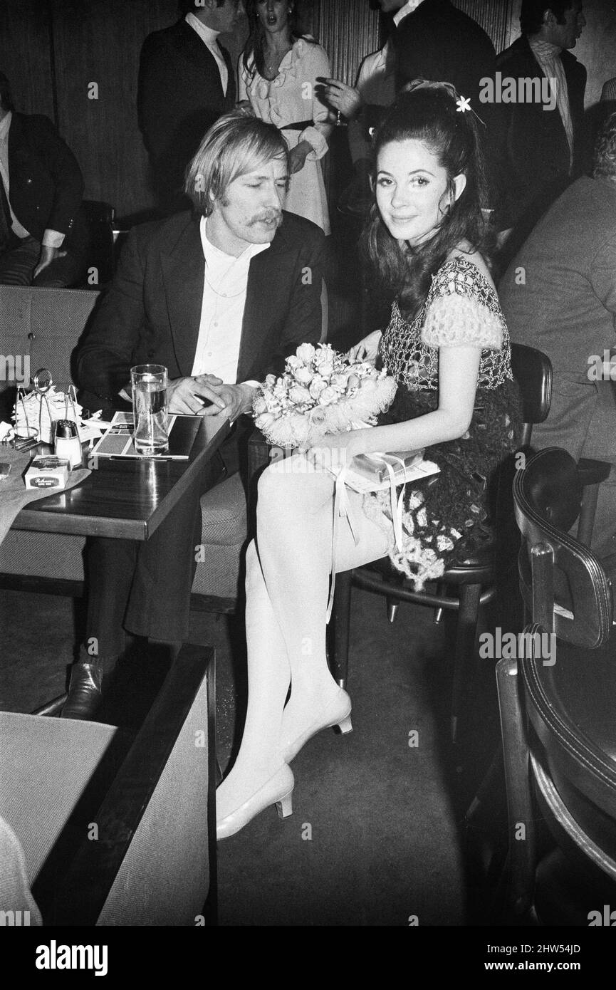 Wedding reception of Polish film director Roman Polanski and his bride, American actress Sharon Tate, held at the London Playboy Club following their wedding at Chelsea Register Office. Picture shows: Mike Sarne with actress Barbara Perkins, who stars with Sharon tate in their latest film 'Valley of the Dolls'.  20th January 1968. Stock Photo